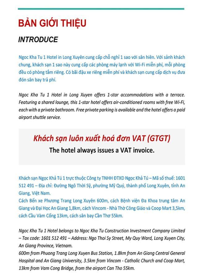 Ngoc Kha Tu 1 Hotel Long Xuyên Exteriér fotografie